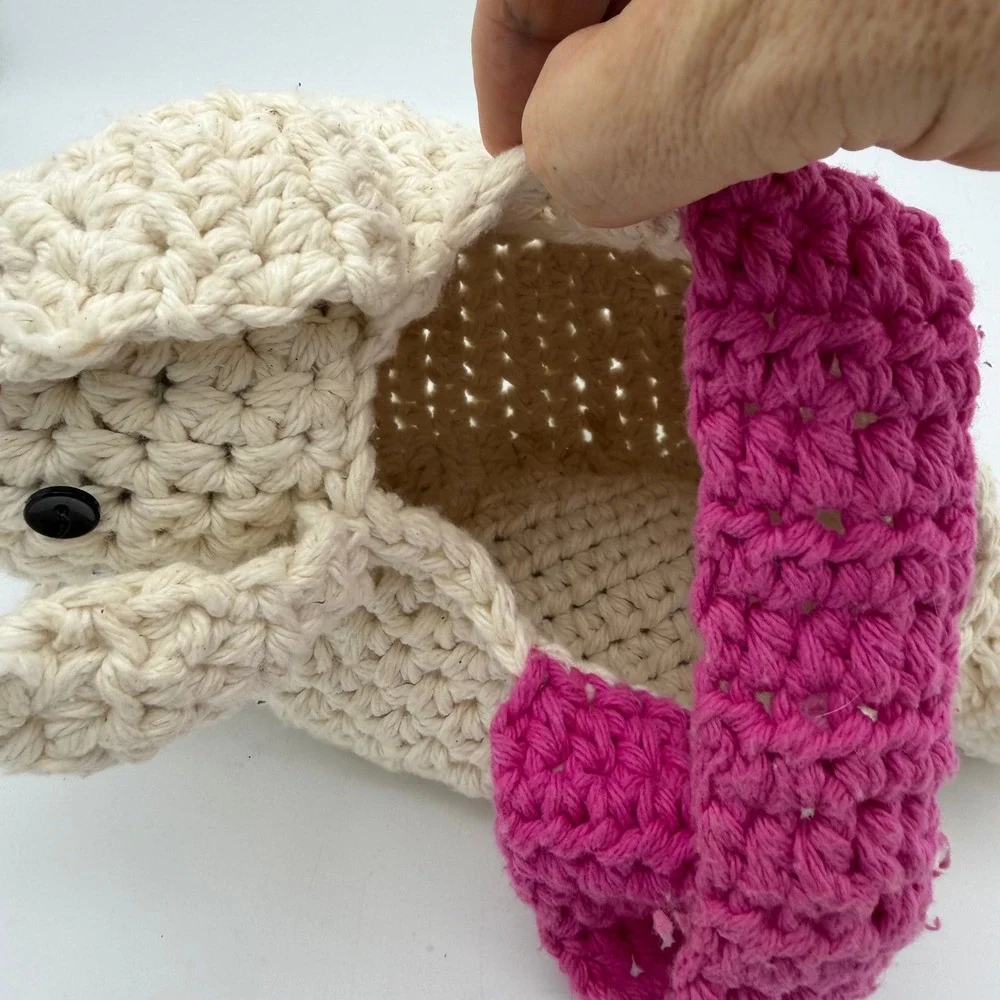 Easter Basket Handmade Crochet Bag Rabbit Bunny Kids Cream Pink Amigurumi Sofite